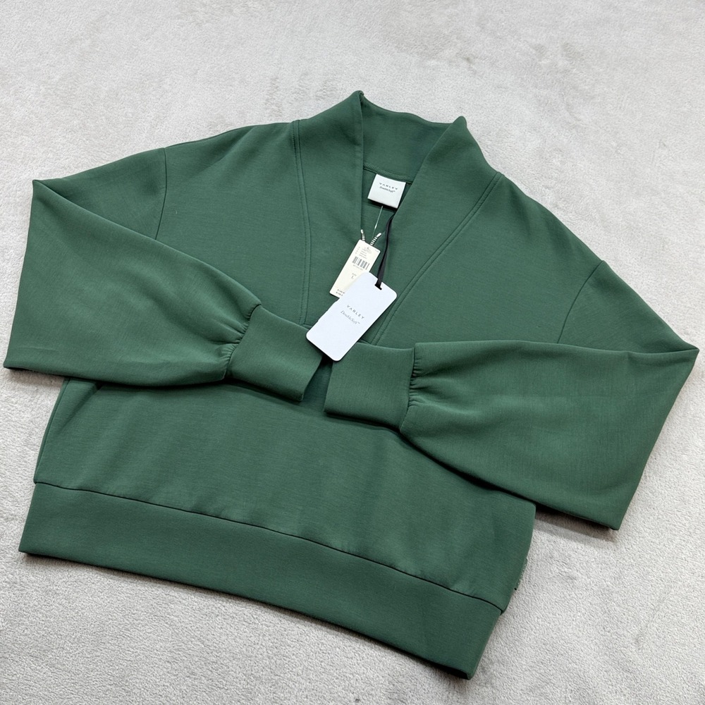Varley Davidson Sweat Women L Cila Green DoubleSoft Pullover Quiet Luxury Preppy
